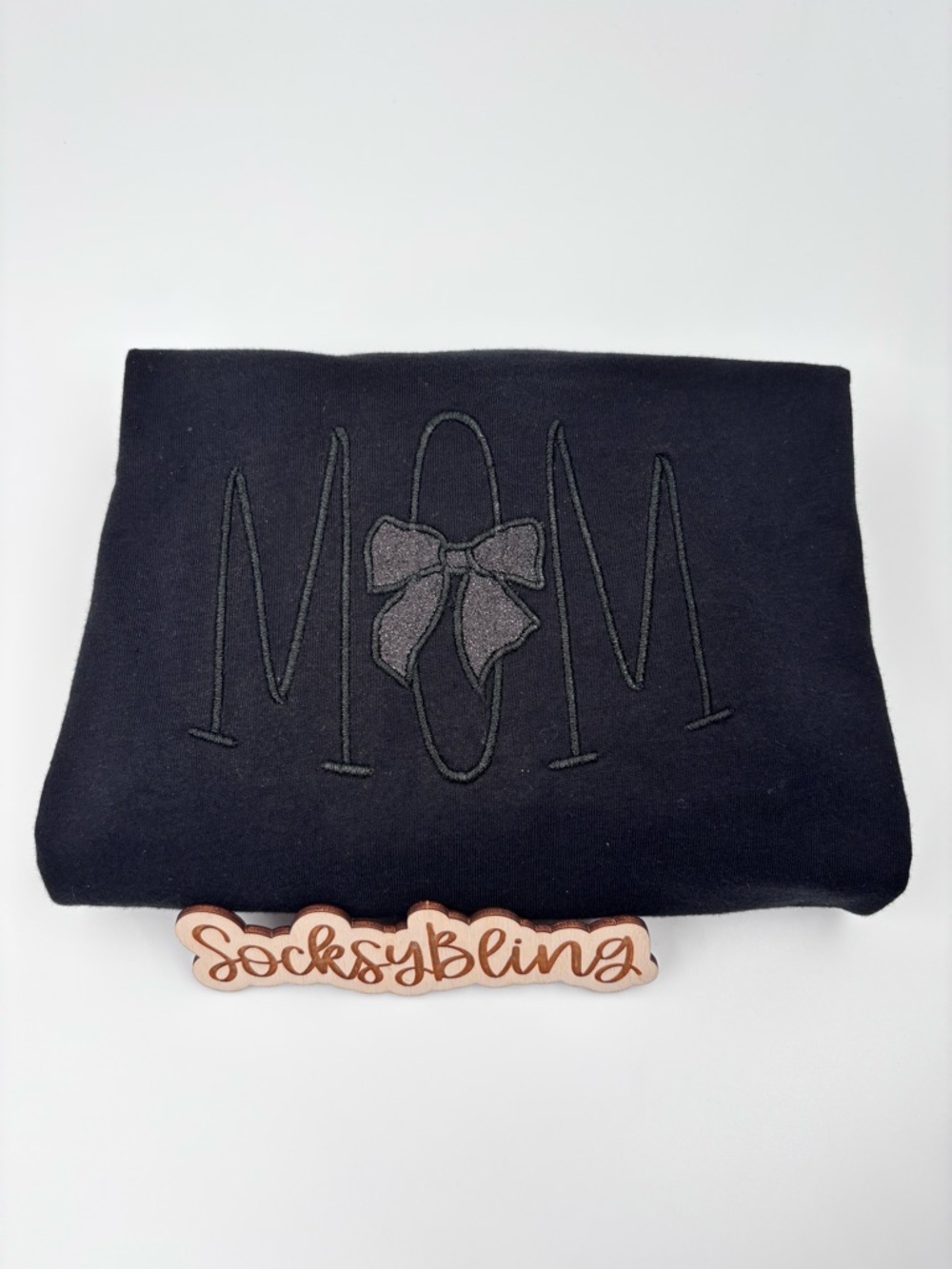Black MOM Embroideredr Folded Shirt